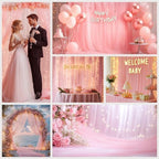 Pink Tulle Backdrop with Fairy Lights for Parites Wrinkle-Free Sheer Curtain Drapes Photo Back Drop for Wedding, alternate