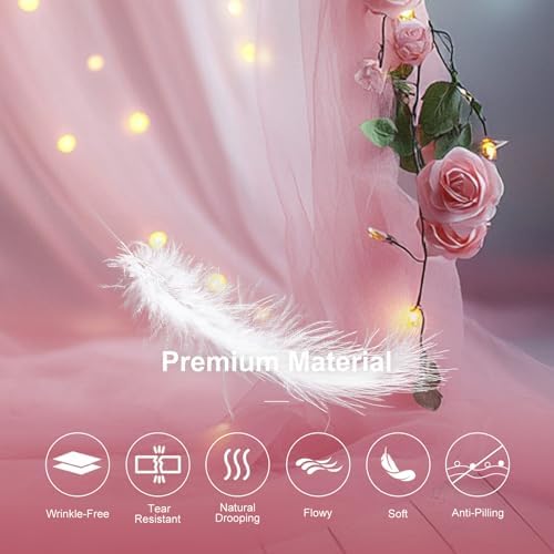 Pink Tulle Backdrop with Fairy Lights for Parites Wrinkle-Free Sheer Curtain Drapes Photo Back Drop for Wedding, alternate