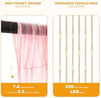 Pink Tulle Backdrop with Fairy Lights for Parites Wrinkle-Free Sheer Curtain Drapes Photo Back Drop for Wedding, alternate