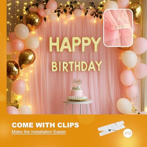 Pink Tulle Backdrop with Fairy Lights for Parites Wrinkle-Free Sheer Curtain Drapes Photo Back Drop for Wedding, alternate