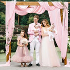 Pink Wedding Arch Draping Fabric Chiffon Fabric, 29in x 18Ft 2 Panels Sheer Chiffon Outdoor Curtain for Wedding, alternate