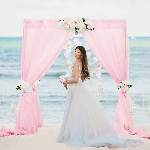Pink Wedding Arch Draping Fabric Chiffon Fabric, 29in x 18Ft 2 Panels Sheer Chiffon Outdoor Curtain for Wedding, alternate