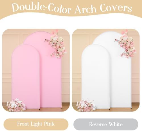 Pink White Arch Backdrop Cover Set of 2 Arch Covers 7.2 and 6ft Wedding Arch Cover Stretchy Backdrop Bridal Baby, alternate