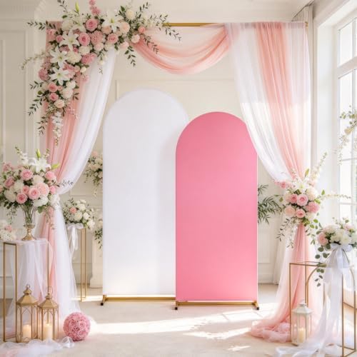 Pink White Arch Backdrop Covers 7.2FT 6FT Wedding Party Arch Covers in 6/7.2ft in Pink, White, alternate view 3