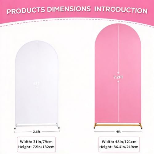 Pink White Arch Backdrop Covers 7.2FT 6FT Wedding Party Arch Covers in 6/7.2ft in Pink, White, alternate view 4