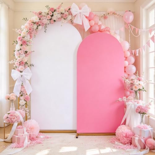 Pink White Arch Backdrop Covers 7.2FT 6FT Wedding Party Arch Covers in 6/7.2ft in Pink, White, alternate view 6