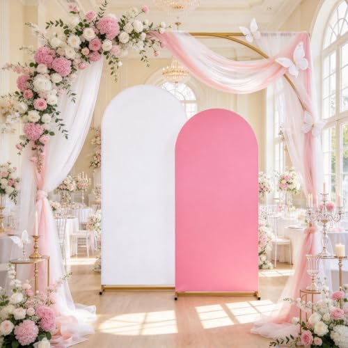 Pink White Arch Backdrop Covers 7.2FT 6FT Wedding Party Arch Covers in 6/7.2ft in Pink, White, alternate view 7