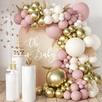 Pink White Gold Balloons Arch Kit, 155Pcs Dusty Pink Matte White Metallic Gold Balloon Garland for Birthday