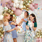 Pink White Gold Balloons Arch Kit, 155Pcs Dusty Pink Matte White Metallic Gold Balloon Garland for Birthday, alternate view 5