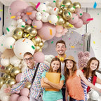 Pink White Gold Balloons Arch Kit, 155Pcs Dusty Pink Matte White Metallic Gold Balloon Garland for Birthday, alternate view 6