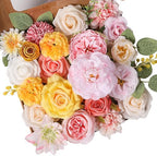 Pink Yellow Artificial Flowers Combo Box Set for Wedding Bouquets Home Decor in Pink Yellow