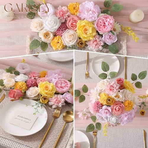 Pink Yellow Artificial Flowers Combo Box Set for Wedding Bouquets Home Decor in Pink Yellow, alternate view 5
