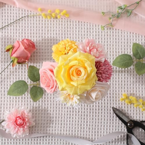 Pink Yellow Artificial Flowers Combo Box Set for Wedding Bouquets Home Decor in Pink Yellow, alternate view 6