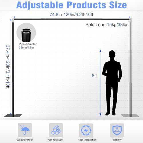 Pipe and Drape Backdrop Stand 10FT x 10FT, Adjustable Backdrop Stand Heavy Duty, Background Stand, Backdrop, alternate view 2