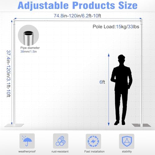 Pipe and Drape Backdrop Stand 10FT x 10FT, Adjustable Backdrop Stand Heavy Duty, Background Stand, Backdrop, alternate view 2