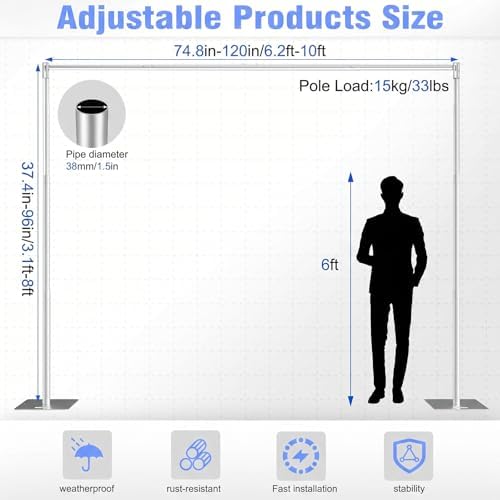 Pipe and Drape Backdrop Stand 10FT x 8FT, Adjustable Backdrop Stand Heavy Duty, Background Stand, Backdrop Stand, alternate