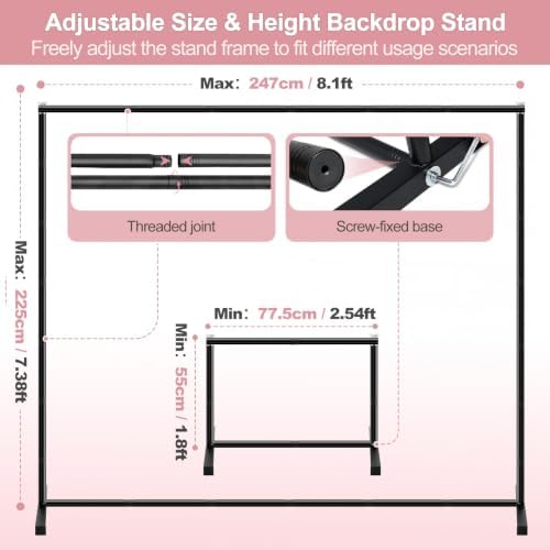 Pipe and Drape Backdrop Stand, 8.1x7.4ft Heavy Duty Adjustable Backdrop Frame, Background Holder Square Metal, alternate view