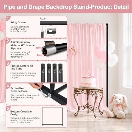Pipe and Drape Backdrop Stand, 8.1x7.4ft Heavy Duty Adjustable Backdrop Frame, Background Holder Square Metal, alternate view