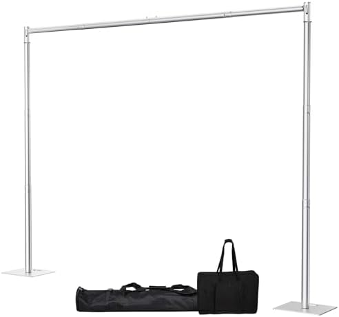 Pipe and Drape Backdrop Stand, 8x10ft Heavy Duty Backdrop Stand with Metal Base, Adjustable Height & Width