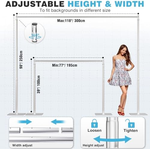 Pipe and Drape Backdrop Stand, 8x10ft Heavy Duty Backdrop Stand with Metal Base, Adjustable Height & Width, alternate view 2