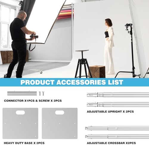 Pipe and Drape Backdrop Stand, 8x10ft Heavy Duty Backdrop Stand with Metal Base, Adjustable Height & Width, alternate view 7