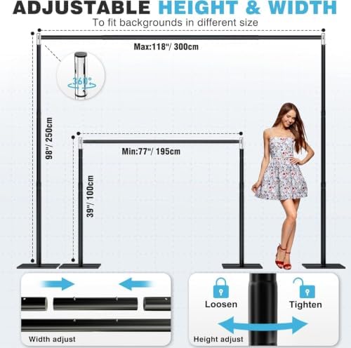 Pipe and Drape Backdrop Stand, 8x10ft Heavy Duty Backdrop Stand with Metal Base, Adjustable Height & Width, alternate view 2
