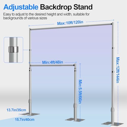 Pipe and Drape Backdrop Stand Kit Heavy Duty 12x10ft in 12x10ft in Sliver, alternate view 2