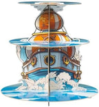 Pirate Nautical Cupcake Stand - 3 Tier Dessert Holder Decoration in Blue, White, Orange
