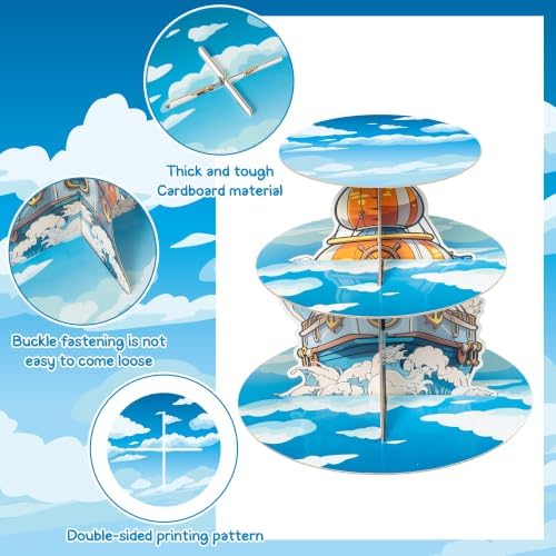 Pirate Nautical Cupcake Stand - 3 Tier Dessert Holder Decoration in Blue, White, Orange, alternate view 4