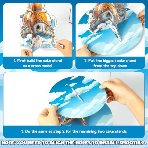 Pirate Nautical Cupcake Stand - 3 Tier Dessert Holder Decoration in Blue, White, Orange, alternate view 5