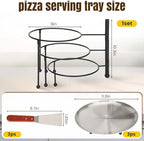Pizza Pan Stand Set, 3-Tier Rack with 3 Stainless Pans, Knives & Clip in black, alternate view 3