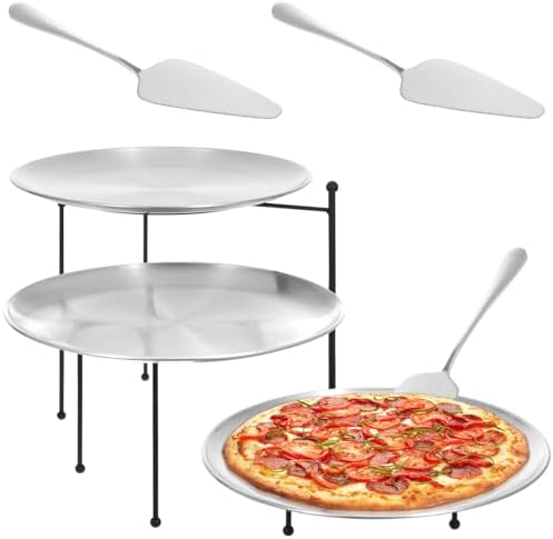 Pizza Stands Tiered Serving Tray Stand Sets Includes 1 Pcs Tiered Tray Stand 3 Stainless Steel Pizza Pan and 3