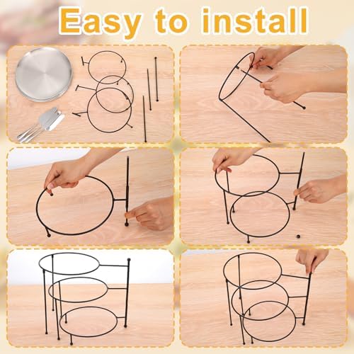 Pizza Stands Tiered Serving Tray Stand Sets Includes 1 Pcs Tiered Tray Stand 3 Stainless Steel Pizza Pan and 3, alternate