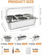 Pizza Topping Station 11 Pans Stainless Steel Salad Bar for Home in Silver, alternate view 2