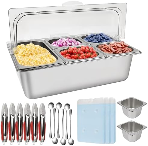 Pizza Topping Station 7 Pans Stainless Steel Salad Bar for Home in 7 Pans in Silver