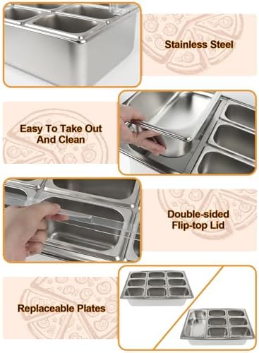 Pizza Topping Station 9 Pans Stainless Steel Salad Bar for Home in Silver, alternate view 4
