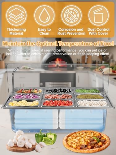 Pizza Topping Station 9 Pans Stainless Steel Salad Bar for Home in Silver, alternate view 5