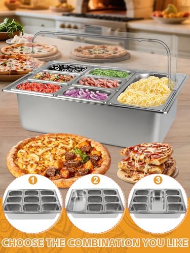 Pizza Topping Station 9 Pans Stainless Steel Salad Bar for Home in Silver, alternate view 6