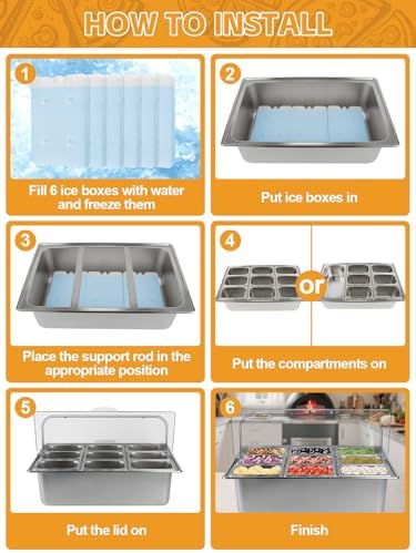 Pizza Topping Station 9 Pans Stainless Steel Salad Bar for Home in Silver, alternate view 7