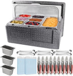 Pizza Topping Storage Station, 10 Grids Insulated Cold Food Buffet in Silver Flip Cover & Insulated Box