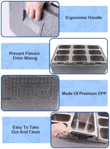 Pizza Topping Storage Station, 10 Grids Insulated Cold Food Buffet in Silver Flip Cover & Insulated Box, alternate view 4