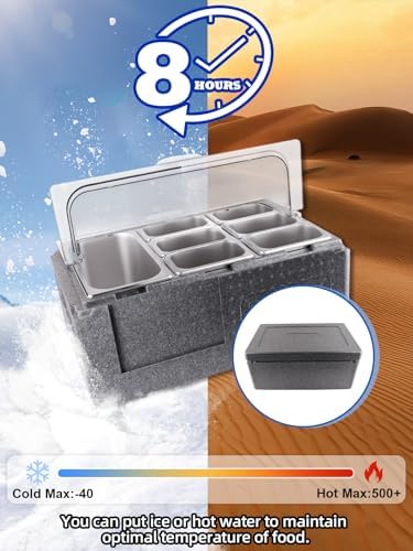 Pizza Topping Storage Station, 10 Grids Insulated Cold Food Buffet in Silver Flip Cover & Insulated Box, alternate view 5