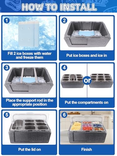 Pizza Topping Storage Station, 10 Grids Insulated Cold Food Buffet in Silver Flip Cover & Insulated Box, alternate view 7