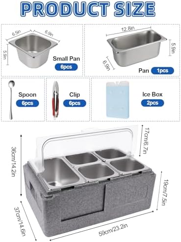 Pizza Topping Storage Station, 7 Grids Insulated Cold Food Buffet in Silver Flip Cover & Insulated Box, alternate view 3