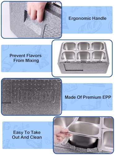 Pizza Topping Storage Station, 7 Grids Insulated Cold Food Buffet in Silver Flip Cover & Insulated Box, alternate view 4