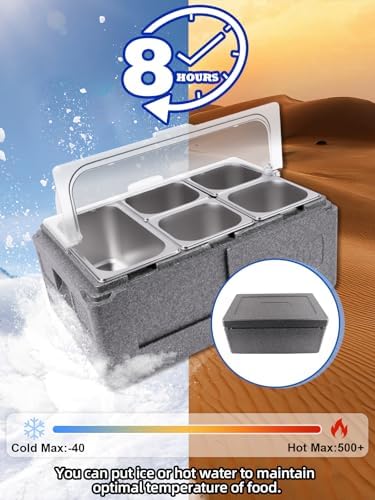 Pizza Topping Storage Station, 7 Grids Insulated Cold Food Buffet in Silver Flip Cover & Insulated Box, alternate view 5