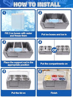 Pizza Topping Storage Station, 7 Grids Insulated Cold Food Buffet in Silver Flip Cover & Insulated Box, alternate view 7