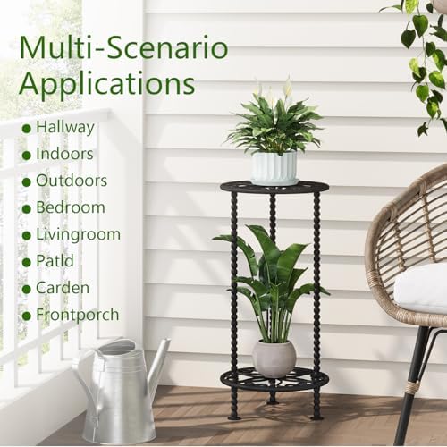 Plant Stand Indoor, 2 Tier Small Plant Stand, 23" Tall Metal Spindle Poles Plant Stands, Corner Flower Pot, alternate view 4