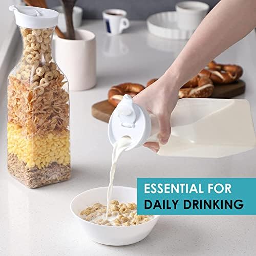 Plastic 4 Pack Large 50 Oz Water Carafe with Flip Top Lid, Square Base Juice Containers, Clear Plastic Pitcher, alternate