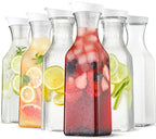 Plastic 50 Oz Water Carafe with Flip Top Lid, Set of 6 Square Base Clear Plastic Juice Container Pitcher - for